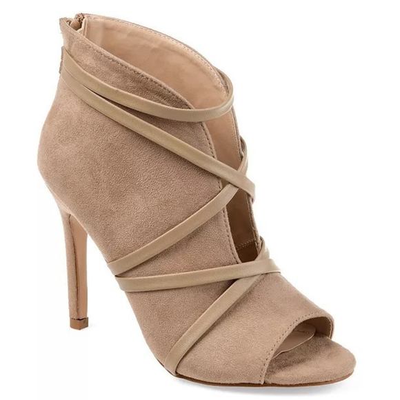 Journee Collection Samara Peep Toe Stiletto Heel Sandals Bootie 10 M Taupe Khaki - Picture 2 of 15
